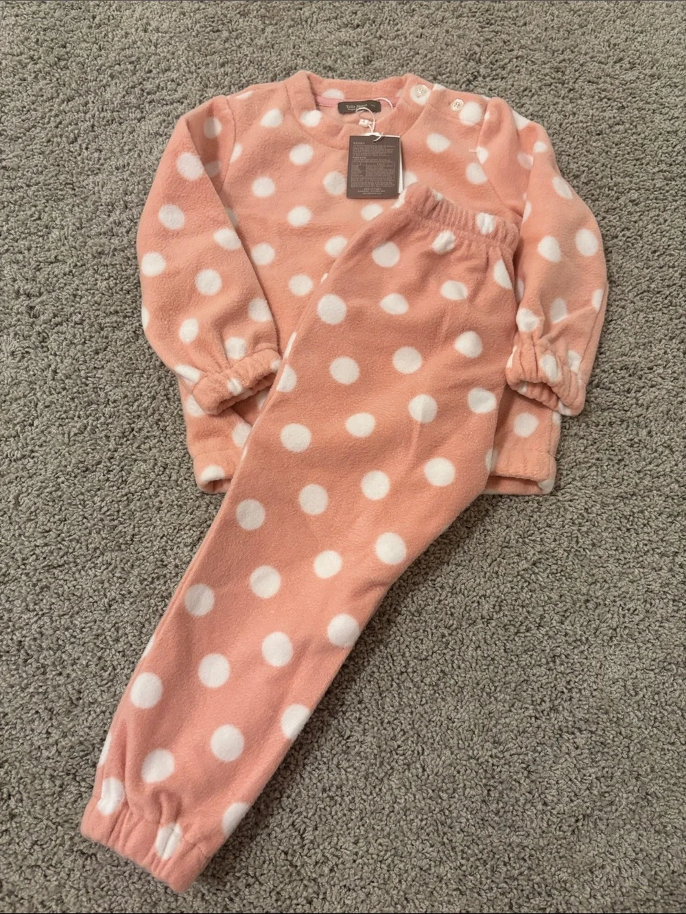 New! Toto Hetos Girls' Pink Polka Dot Fleece One-Piece Set